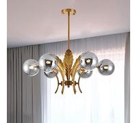 JQQJZLC 6 Lustre à Bulle en Verre Rose Chandelier Or Gold Milk Globe Chandelier pour la Salle à Manger Feuille de Plafond Gris Vintage Plafant Pendentif pour Le Salon