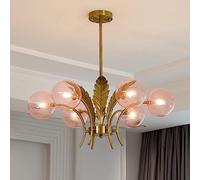 JQQJZLC 6 Lustre à Bulle en Verre Rose Chandelier Or Gold Milk Globe Chandelier pour la Salle à Manger Feuille de Plafond Gris Vintage Plafant Pendentif pour Le Salon