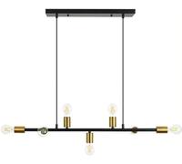 JQQJZLC 7-Light Mid Century Pendant Light Farmhouse Industrial Strip Long String Suspendu Black Or Or Vintage Rustique Spoutnik Chandelier pour Chambre à Manger Cafe Bar Restau