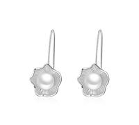 JQQJZLC 925 Boucle d'oreille en Peluche de Fleur de Lotus en Argent Sterling, Boucles d'oreilles en Perles Blanches, Boucles d'oreilles Pendantes à Crochet élégant, Bijoux pour Femmes de