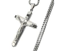 JQQJZLC 925 Collier crucifix argent sterling hommes, collier croisé avec Jésus dessus - Pendentif crucifix pour hommes, Jésus Cross Collier pour les cadeaux de Thanksgiving de Noël