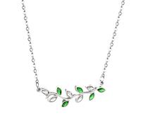 JQQJZLC 925 Collier de feuilles vertes en argent sterling pour les femmes filles amulet pendant vert chanceux feuilles vertes feuilles de plante Collier vert