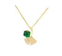 JQQJZLC 925 Collier de feuilles vertes en argent sterling pour les femmes filles amulet pendant vert chanceux feuilles vertes feuilles de plante Collier vert