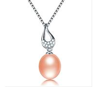 JQQJZLC Bijoux Pendre de Zircon pour Femmes 100% Collier de Perle Ovale d'eau Douce 100% fabriquée en Chine Bijoux