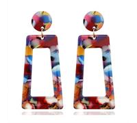 JQQJZLC Bijoux pour Femmes Boucles d'oreilles en Argent pour Femmes, E514 Boucles d'oreilles en résine Acrylique de Bijoux en résine Acrylique pour Femmes Geométrie Square en Tortue-Oreilles