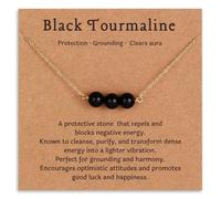 JQQJZLC Bijoux pour femmes plaqué d'or, guérison des cristaux naturels faits à la main | Black Tourmaline, Moonstone, turquoise, péridot, curelien, citrine, quartz rose, pendentifs