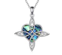 JQQJZLC Bijoux Triple Lune Lotus Celtique pour Femmes Sterling argenté Celtique Knot Coeur Pendentif Abalone Coquille Croix Bijoux Cadeaux d'anniversaire de Noël pour Filles Bijoux pour Filles