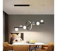 JQQJZLC Black Globe Globe 6-Lights Chandelier avec LED Circular Light Strip de Cuisine îlot de Cuisine linéaire Lampe Suspendue Plafond Éclair
