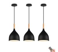 JQQJZLC Black Minimalist Battery Fonctionned Hanging Light avec télécommande et Ampoule ， Éclairage de Pendentif Non câblé Non câblé pour îlot de Cuisine, Lustre sans Fil pour Une Salle de Vie pour