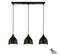 JQQJZLC Black Minimalist Battery Fonctionned Hanging Light avec télécommande et ampoule ， Éclairage de pendentif non câblé non câblé pour îlot de cuisine, lustre sans fil pour une salle de vie pour la