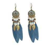 JQQJZLC Boho Feat Leaf Grocs d'oreilles pour Les Femmes Girls Gold plaqué Long Ball Berle Feuille Fringe CZ Email Dreamcatcher Déclaration Charmes Drop Sangling Fish Hook Stump Léger Antique