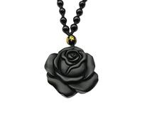JQQJZLC Bonne Chance, Pendentif en Jade, Pendentif de Collier de Fleur de Rose d'obsidienne Naturelle Pendentif de Fleur de Rose