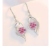 JQQJZLC Boucles d'oreilles Bijoux Bijoux, Bijoux de Mode féminine Sterling Zircon Rose Zircon en Cristal Long Pseudo