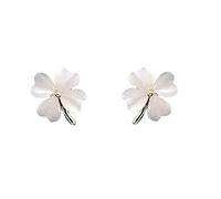 JQQJZLC Boucles d'oreilles de Fleur de trèfle de Chat Vert pour Les Filles 925 Argent Sterling Post Post-Broche hypoallergénique Chanceux Amour Coeur 4 Feuilles Petal Petit Mignon Goujons