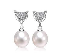JQQJZLC Boucles d'oreilles de perles de mode Little Fox Drop Drop Freshater Pearl 925 Boucles d'oreilles BIJELRIE DE MARIAGE