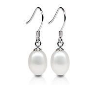JQQJZLC Boucles d'oreilles de perles de mode pour femmes 8 à 9 mm de lumière brillante goutte à eau fraîche et boucles d'oreilles en eau fraîche bijoux