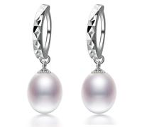 JQQJZLC Boucles d'oreilles en perles naturelles de 8 à 9 mm cultivées S925 boucles d'oreilles Boucles d'oreilles papillon/goutte pour femmes