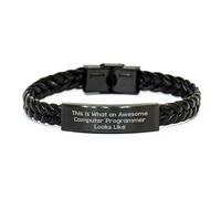 JQQJZLC Cadeaux de Programmeur Informatique d'amis pour l'anniversaire Bracelet en Cuir tressé Unique C'est ce qu'un Programmeur Informatique génial Ressemble à du Cuir PU en Acier