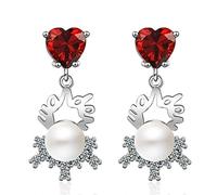JQQJZLC CELLACITY Vintage Heart en forme de boucles d'oreilles de perles Ruby pour femmes Caractère individuel 925 Bijoux Gemmes Gems Drops Party