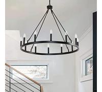 JQQJZLC Chandelier de Roue Noire à 12 légers, Lustre de Roue de Wagons de 38 Pouces, Lustre de Style Bougie Rond Moderne, éclairage de Suspension Rustique de Ferme pour Le Foyer de Salon de Salle à