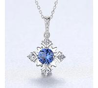 JQQJZLC Colliers pour Femmes en Forme de Fleur, Pendentif Saphir Bleu avec Zircon Transparent