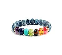 JQQJZLC Crystal Rough 7 Natural Stone Bracelet Charm Fashion Bijoux Elastic Rope Bangle Bangle Men and Women Friendship Gift Reiki Bracelets (couleur: vert, taille: Rock volcanique)