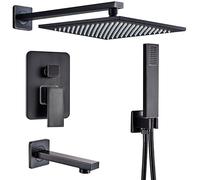 JQQJZLC Ensemble de système de robinet de douche noir dissimulé carré de 20,3 à 30,5 cm, pommeau de douche à effet pluie en laiton à poignée unique, mitigeur de salle de bain avec douchette à main et