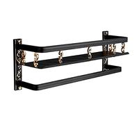 JQQJZLC Étagères de Salle de Bain étagères flottantes étagères de Salle de Bain Noire rétro, étagère de Salle de Bain Murale Multifonction avec Barre de Serviette, Porte-Serviette en Aluminium pour