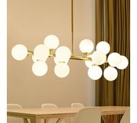 JQQJZLC Globe Globe Chandelier Lumières linéaires en Laiton Gold Mid Century Lamp Kitchen Island Pendants Plafond Plafond Plafonnement Lumière pour Le Salon sur Table (Or, 3000K)