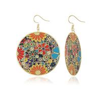 JQQJZLC Gold Round Flower Disc Drop Boucles d'oreilles pour Femmes Girls avec Charms Boho Circle Ball Disk Blossom Spring Big State Sangling Hook Stud Oreing Bringon exagéré Y2K BIJELRES CONDIONS