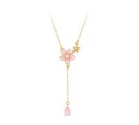 JQQJZLC Jewelry Gold Silver Cherry Blossom Pendant pour la remise des diplômes et les cadeaux de la fête des mères Rose belle perle de pierre artificielle pour les femmes Amours Amours bijoux pour