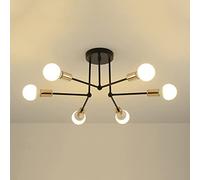 JQQJZLC Laut de Plafond Industriel Spoutnik Chandelier Éclairage de Plafond intérieur, 6 lumières Plafondées de Montage Semi Flush E27 Chandeliers pour la Cuisine du Salon