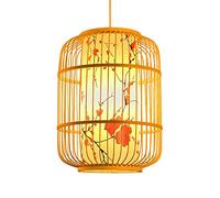 JQQJZLC Pendante Lumière, Lanterne tissée à la Main Rootan Single Light Farage Natural Wooden Plafond Sentiment Place en Osier Chandelier pour la Cuisine de Salle