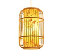 JQQJZLC Pendante Lumière, Lanterne tissée à la Main Rootan Single Light Farage Natural Wooden Plafond Sentiment Place en Osier Chandelier pour la Cuisine de Salle