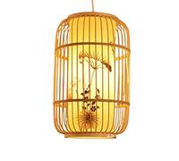 JQQJZLC Pendante Lumière, Lanterne tissée à la Main Rootan Single Light Farage Natural Wooden Plafond Sentiment Place en Osier Chandelier pour la Cuisine de Salle