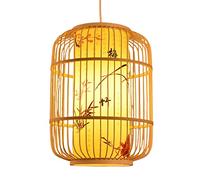 JQQJZLC Pendante Lumière, Lanterne tissée à la Main Rootan Single Light Farage Natural Wooden Plafond Sentiment Place en Osier Chandelier pour la Cuisine de Salle
