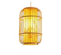 JQQJZLC Pendante Lumière, Lanterne tissée à la Main Rootan Single Light Farage Natural Wooden Plafond Sentiment Place en Osier Chandelier pour la Cuisine de Salle
