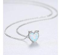 JQQJZLC Pendentif élégant en Opale de cœur pour Femmes, Collier de Pierres précieuses de Trois Couleurs Vives, Bijoux d'anniversaire en Argent 925