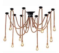 JQQJZLC Pendre de Corde de Chanvre Industriel Vintage, Lustre de Corde de Chanvre de Chambre à Coucher, pendance Multi-tête E27 pour la Corde de Restauration 16