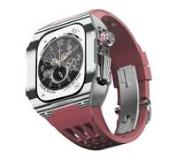 JQQJZLC Pour 9 8 7 6 SE 5 4 Série 44mm 45 mm Band de montre Mod Kit Men Femmes Fibre en carbone Case de montre en caoutchouc
