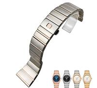 JQQJZLC Pour Omega Double Eagle Constellation Bracelet 15 mm 17 mm 18 mm 23 mm 25 mm Bandelles de montre en acier inoxydable Boucotte de boucle pliante