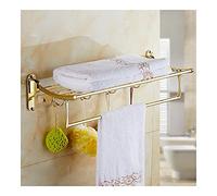 JQQJZLC Rack de Rail de Serviette Porte-Serviette de Salle de Bain, Porte-Serviette de Rangement de Douche à Double Niveau, Porte-Serviettes en Or Pliable Murale, Alliage de Zinc et matériau pour la