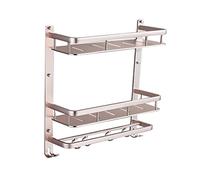 JQQJZLC Rack de Serviette de Salle de Bain Rose avec étagère, Porte-Serviette de Montage Mural en Aluminium Peinture à Un Traitement Peu Profond avec des Crochets Mobiles - Niveau Unique, Double
