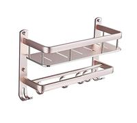 JQQJZLC Rack de Serviette de Salle de Bain Rose avec étagère, Porte-Serviette de Montage Mural en Aluminium Peinture à Un Traitement Peu Profond avec des Crochets Mobiles - Niveau Unique, Double