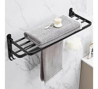 JQQJZLC Rails à Serviettes, Porte-Serviettes Porte-Pliage avec des Accessoires de Salle de Bain Crochets Horaire de Rail de Rail de Douche de Douche en Aluminium Barrette Mate Noire (Couleur: Svart,