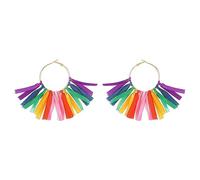 JQQJZLC Rainbow Tassel enracine Boucles d'oreilles pour Les Femmes Filles plaqué Or Plaque Boho à la Main Le Ruban coloré Long Filetage Rond