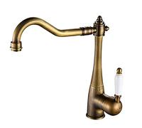 JQQJZLC Robinet de Cuisine Rustique nostalgique Robinet de Cuisine Robinet mitigeur Robinet mitigeur Évier avec Robinet d'eau Poignées en Laiton, 360 °/Argent Bon