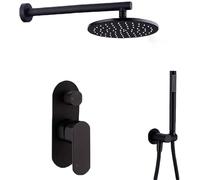 JQQJZLC Système de douche, ensemble de douche mural en laiton noir avec pommeau de douche rond de 20,3 à 30,5 cm, robinet de douche, inverseur de bras de douche et douchette à main, ensemble de douche