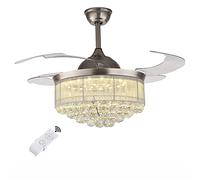 JQQJZLC Ventilateur de Plafond en Cristal de 36 '' avec luminaire LED Light 3 Couleurs Ventilateur de Lustre à 3 Vitesses avec télécommande 4 ABS Blades RÉTRACTÉ