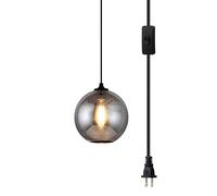 JQQJZLC Vintage Globe Pendant Light 1-Light Farmhouse Light Prending Pending Lighttures with Smoke Grey Grey Glass Shade, Black Adjudable Cord Cords Pendants Lamp for Kitchen Dining Room (B) (Bouch)